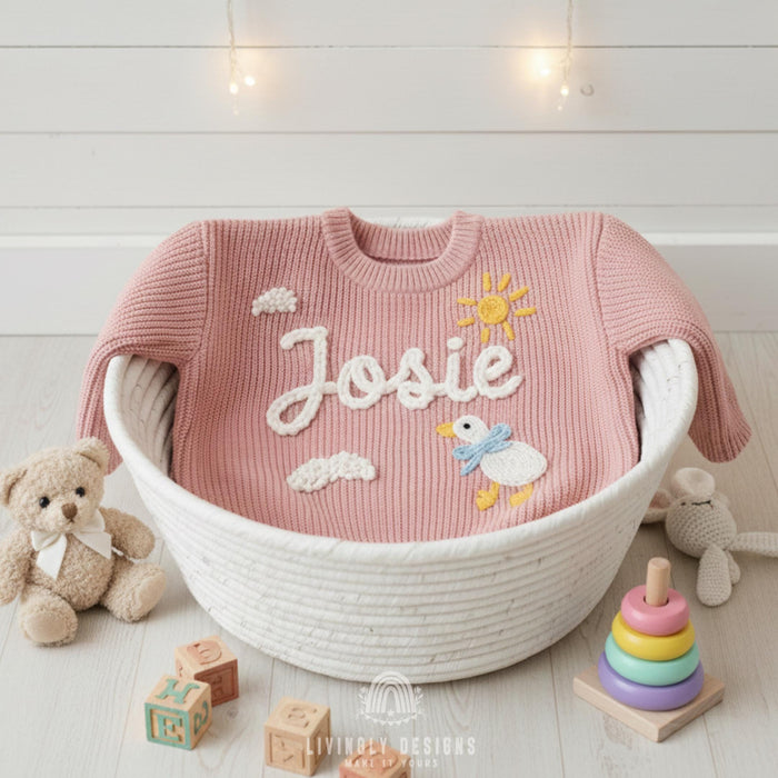 Personalized Name Clouds & Duckling Embroidered Baby Jumper