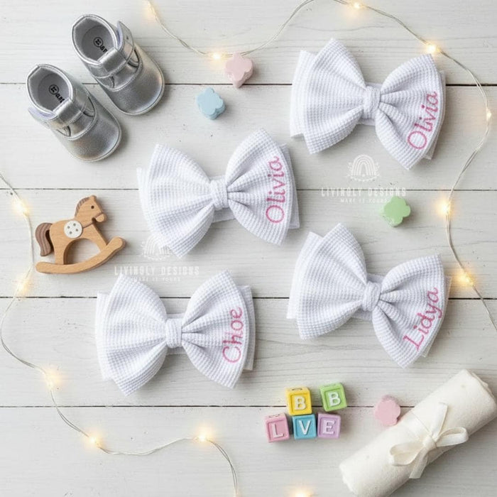 Custom Name Embroidered Baby Bow