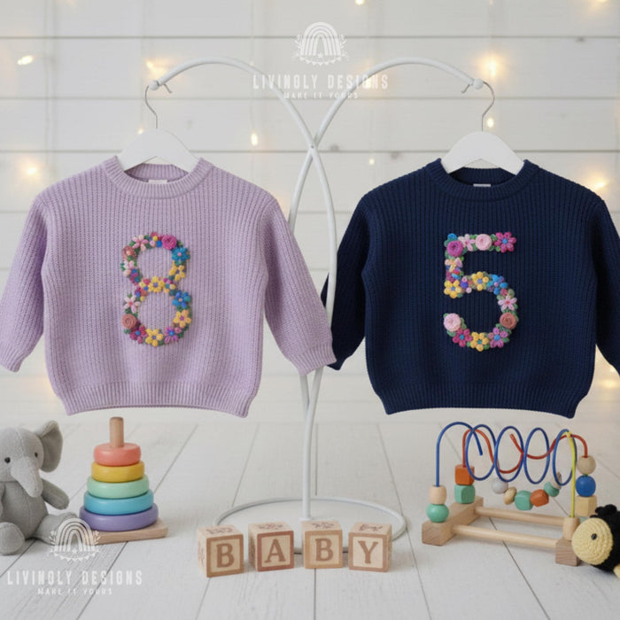 Personalized Birthday Floral Number Embroidered Baby Jumper