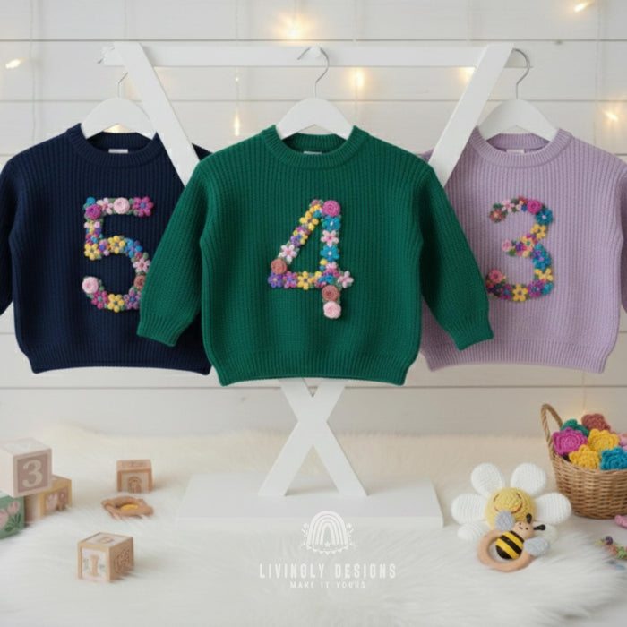 Personalized Birthday Floral Number Embroidered Baby Jumper