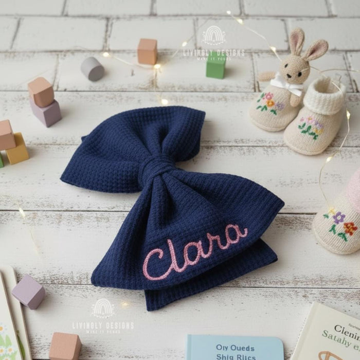 Custom Name Embroidered Baby Bow