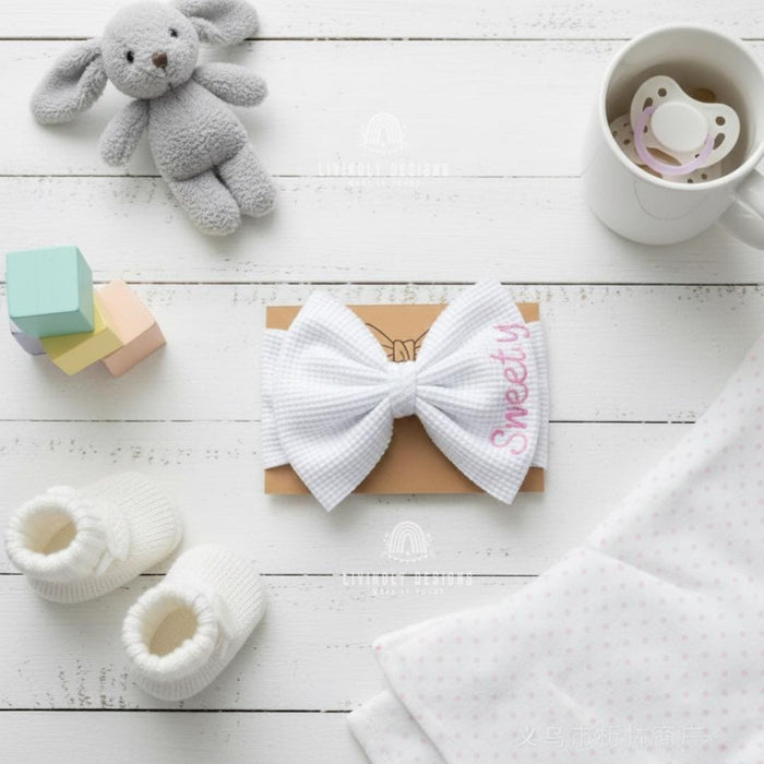 Custom Name Embroidered Baby Bow
