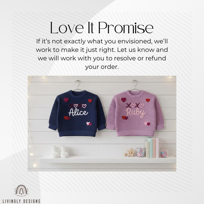 Personalized Embroidered Kids Sweater with Hearts & Kisses