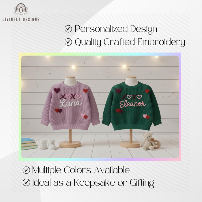 Personalized Embroidered Kids Sweater with Hearts & Kisses