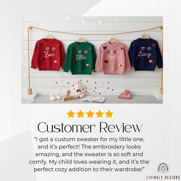 Personalized Embroidered Kids Sweater with Hearts & Kisses