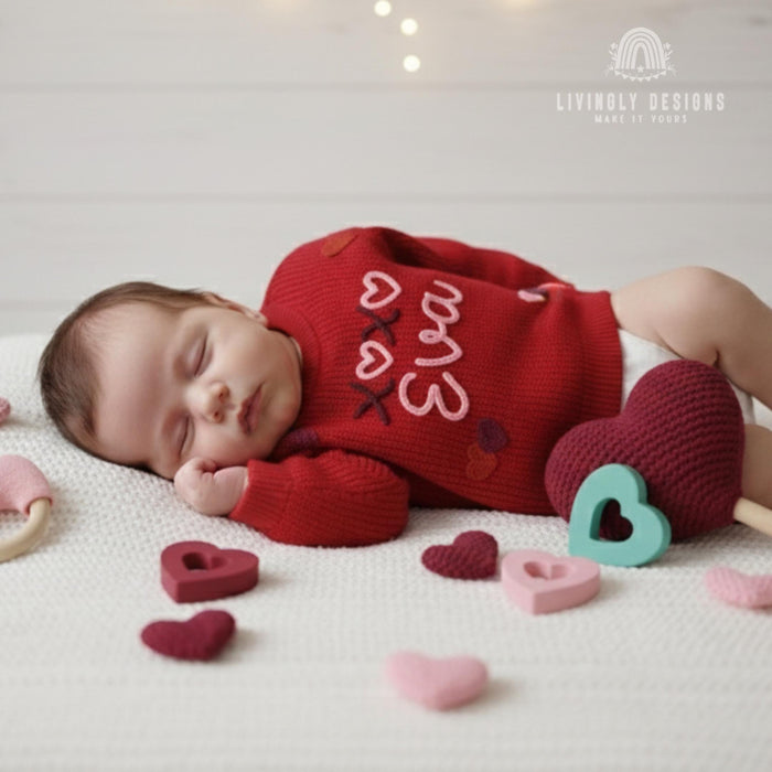 Personalized Embroidered Kids Sweater with Hearts & Kisses