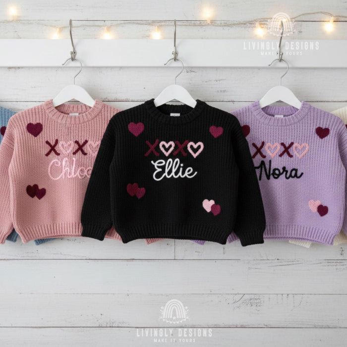 Personalized Embroidered Kids Sweater with Hearts & Kisses