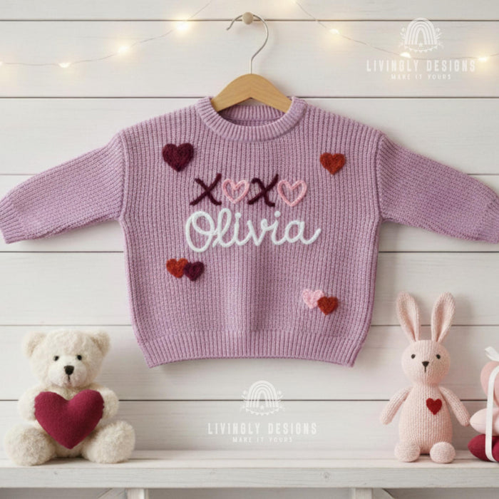 Personalized Embroidered Kids Sweater with Hearts & Kisses