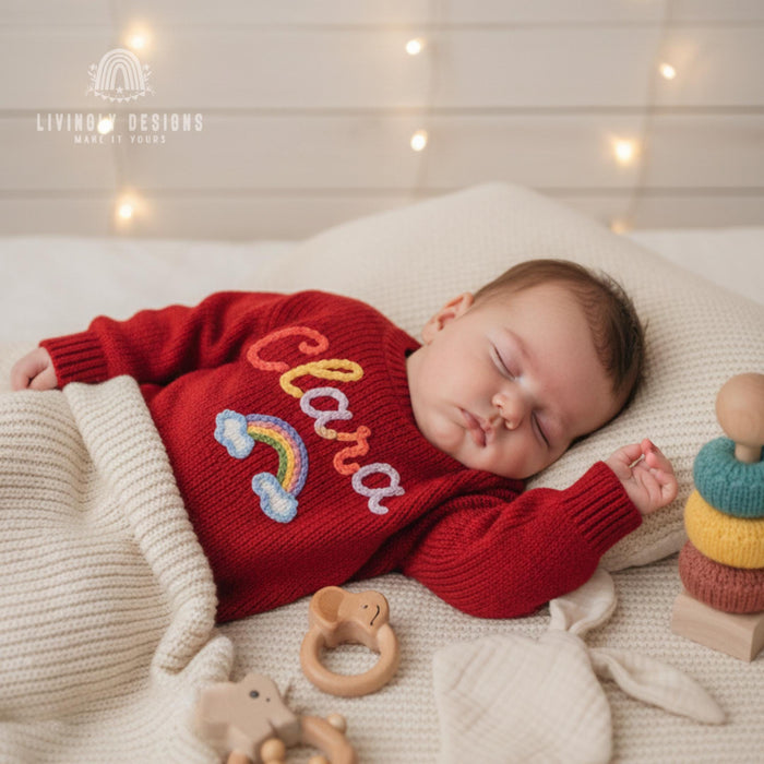 Personalized Kids Baby Name Rainbow Embroidered Jumper