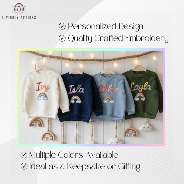 Personalized Kids Baby Name Rainbow Embroidered Jumper