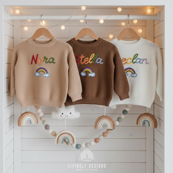 Personalized Kids Baby Name Rainbow Embroidered Jumper
