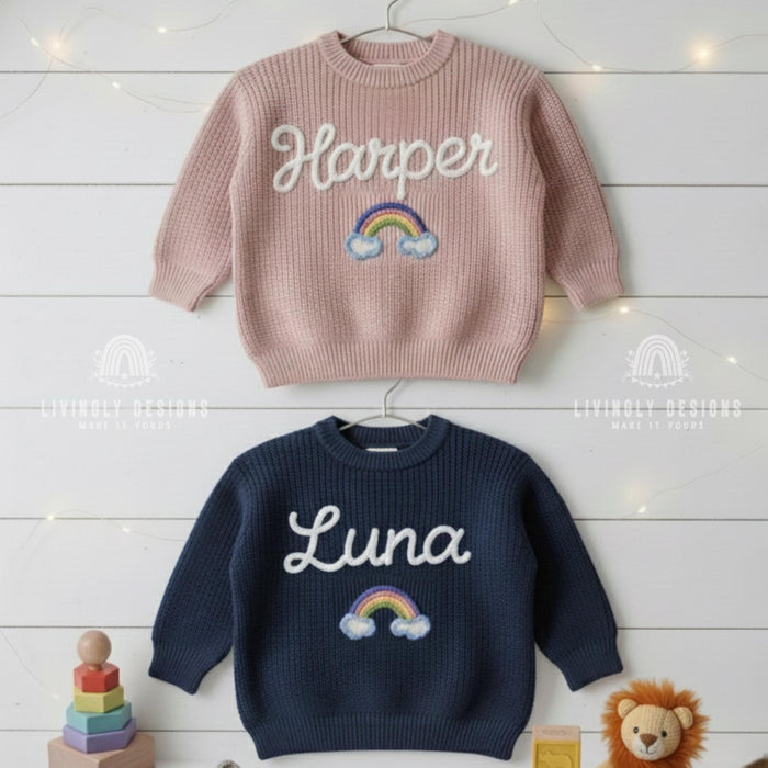 Personalized Kids Baby Name Rainbow Embroidered Jumper