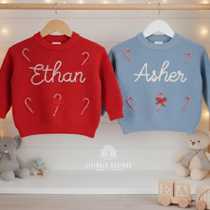Personalized Embroidered Candy Cane Baby/Kids Sweater