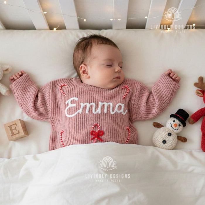 Personalized Embroidered Candy Cane Baby/Kids Sweater