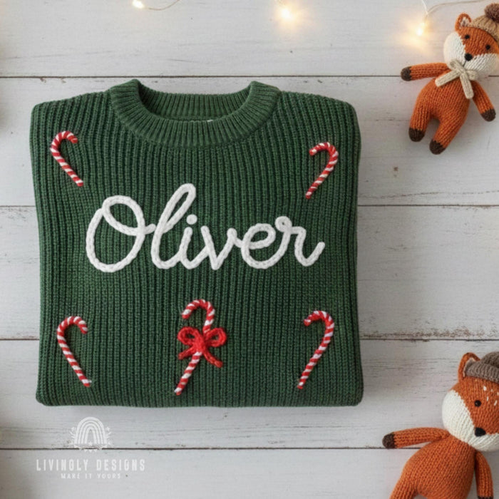 Personalized Embroidered Candy Cane Baby/Kids Sweater