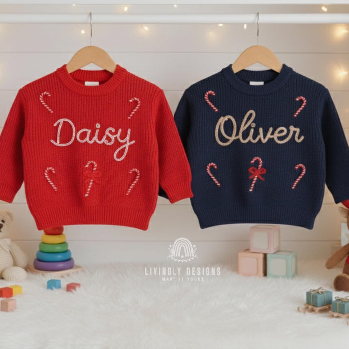 Personalized Embroidered Candy Cane Baby/Kids Sweater