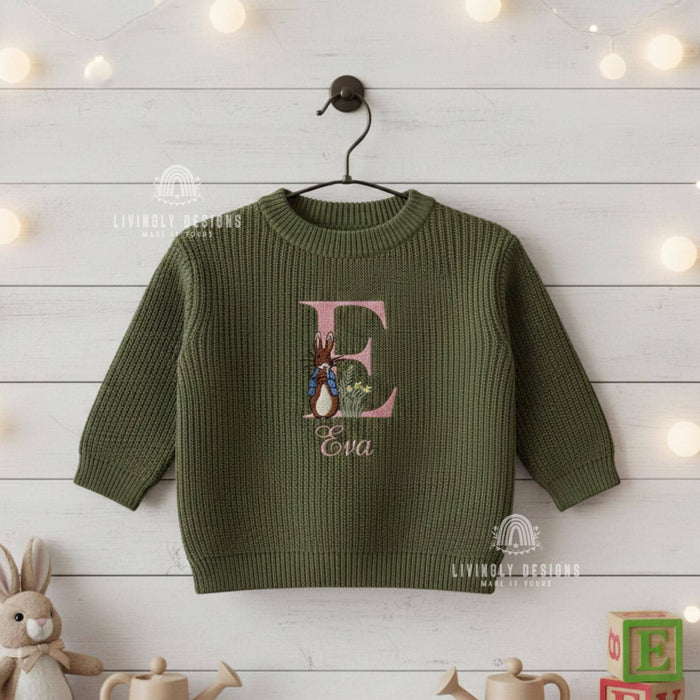Personalized Name Rabbit Letter Sweater