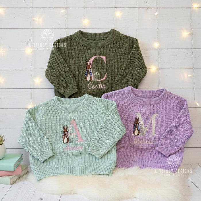Personalized Name Rabbit Letter Sweater