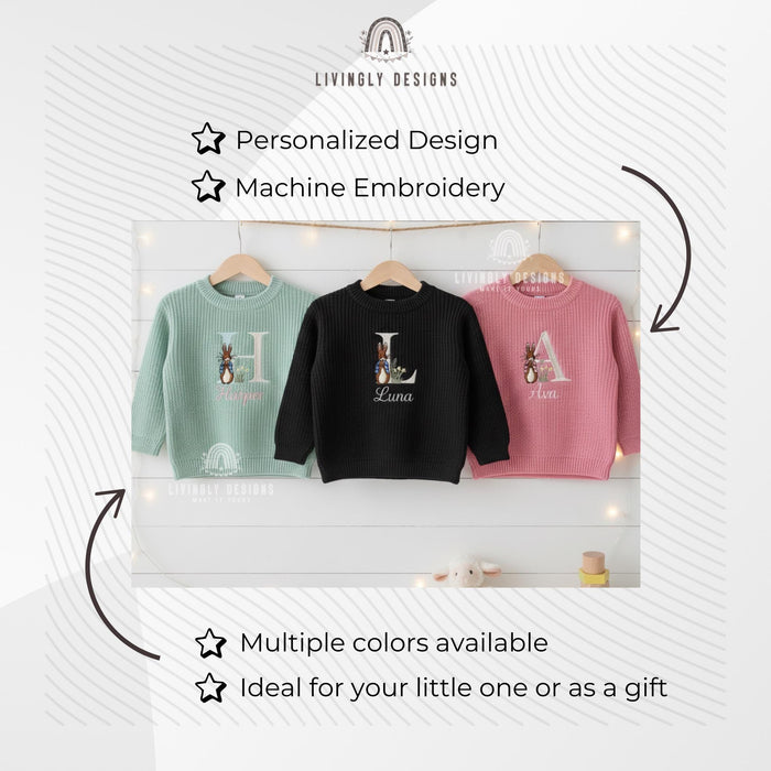 Personalized Name Rabbit Letter Sweater
