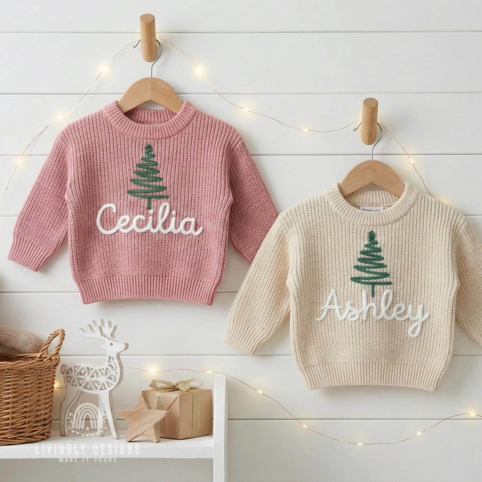 Custom Name Christmas Tree Squiggle Sweater