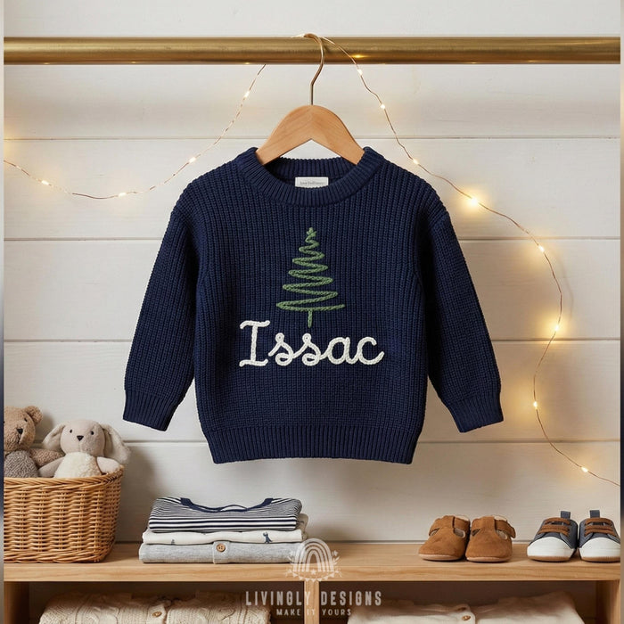 Custom Name Christmas Tree Squiggle Sweater