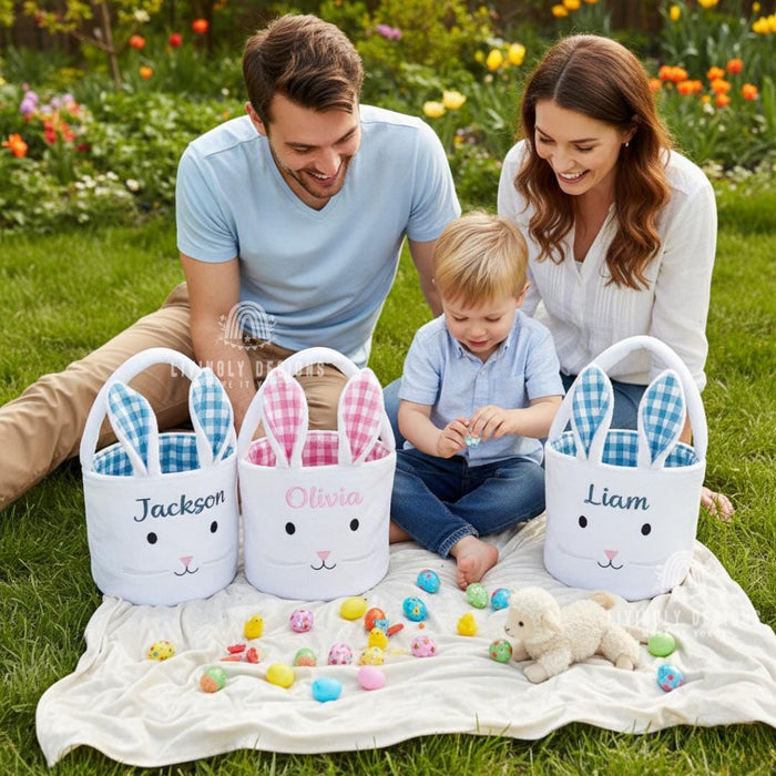 Custom Name Gingham Bunny Tote