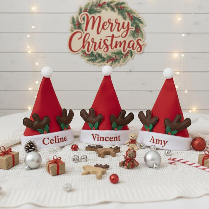 Custom Name Reindeer Christmas Hat with Antlers