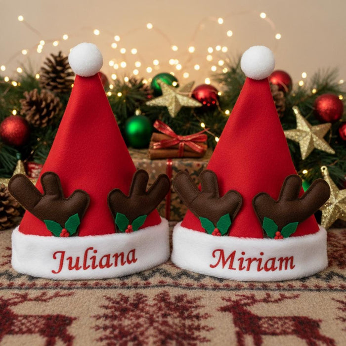 Custom Name Reindeer Christmas Hat with Antlers