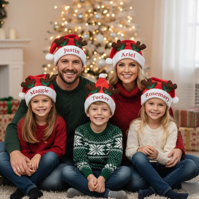 Custom Name Reindeer Christmas Hat with Antlers