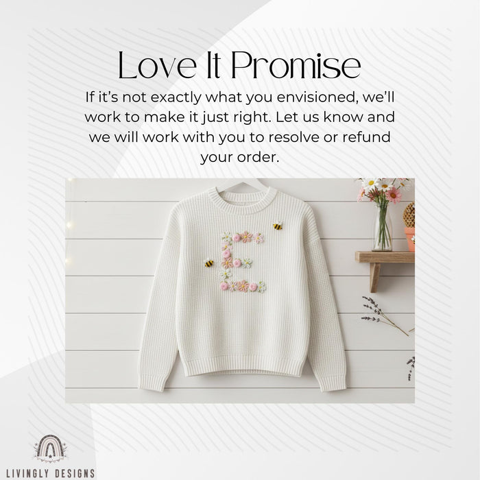 Personalized Floral Monogram Bee Accent Sweater