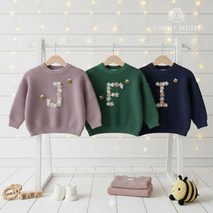 Personalized Floral Monogram Bee Accent Sweater
