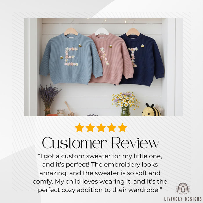 Personalized Floral Monogram Bee Accent Sweater