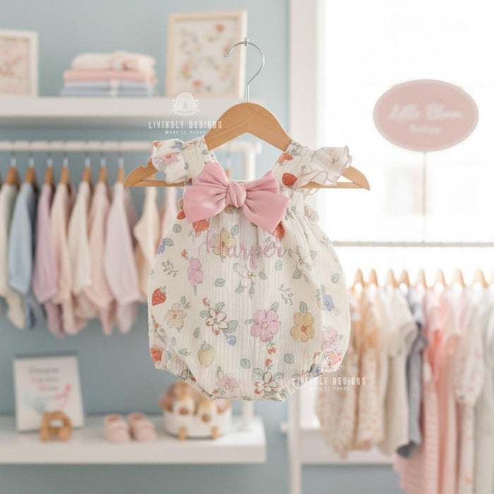 Personalized Baby Girl Romper with Name Floral with Bow