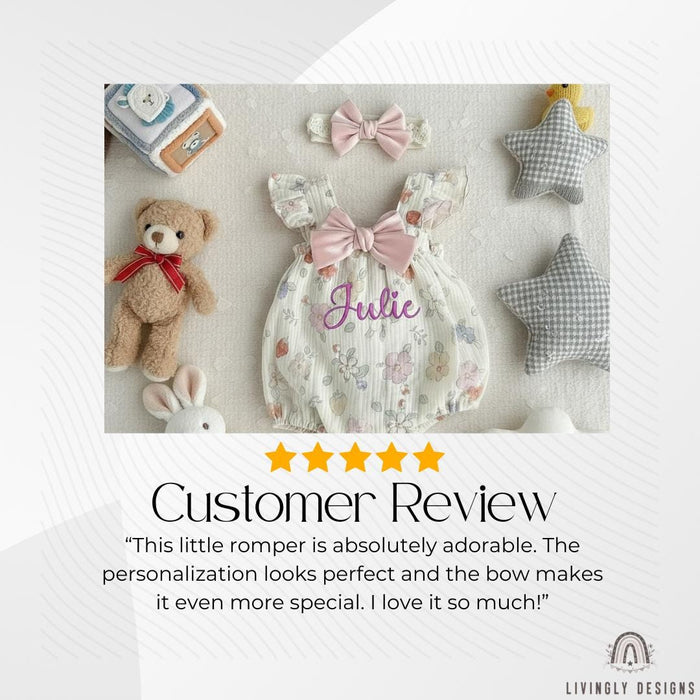 Personalized Baby Girl Romper with Name Floral with Bow