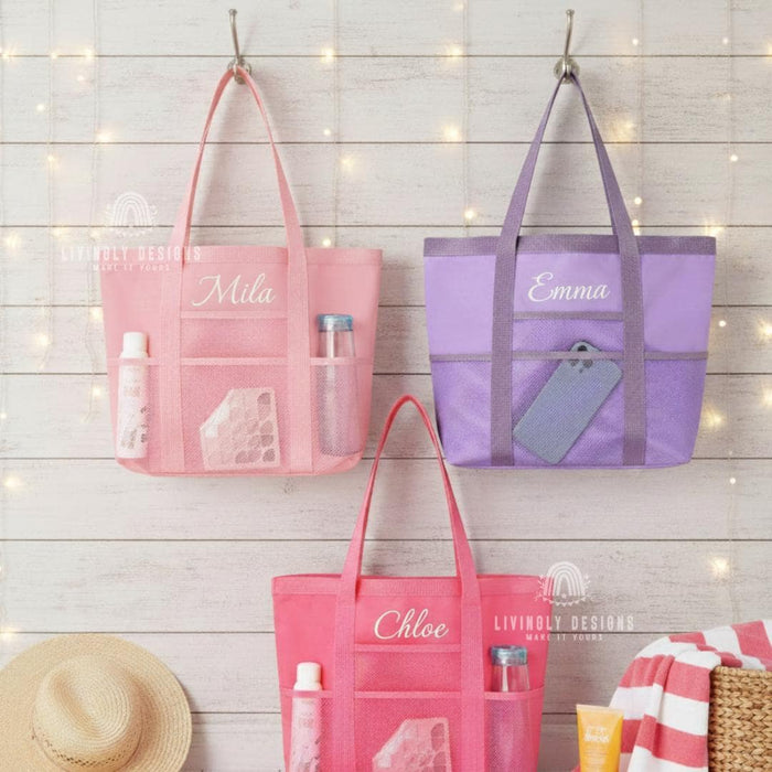 Custom Mesh Tote Bag: Personalized Travel Bag Summer Organizer