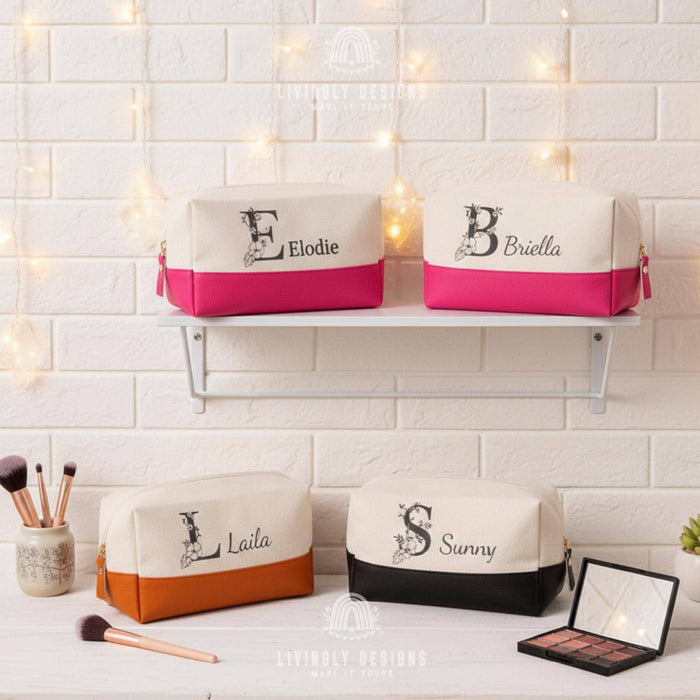 Custom Name & Initial Embroidered Makeup Bag