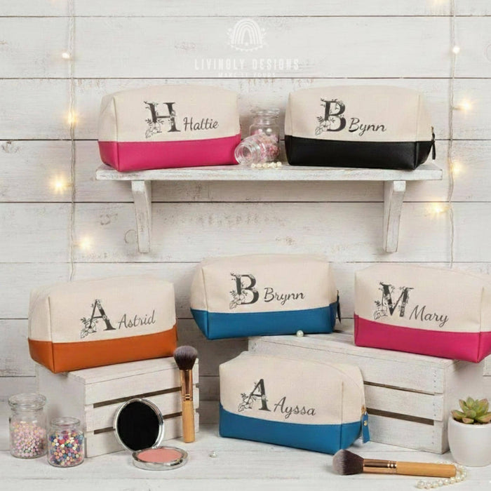 Custom Name & Initial Embroidered Makeup Bag