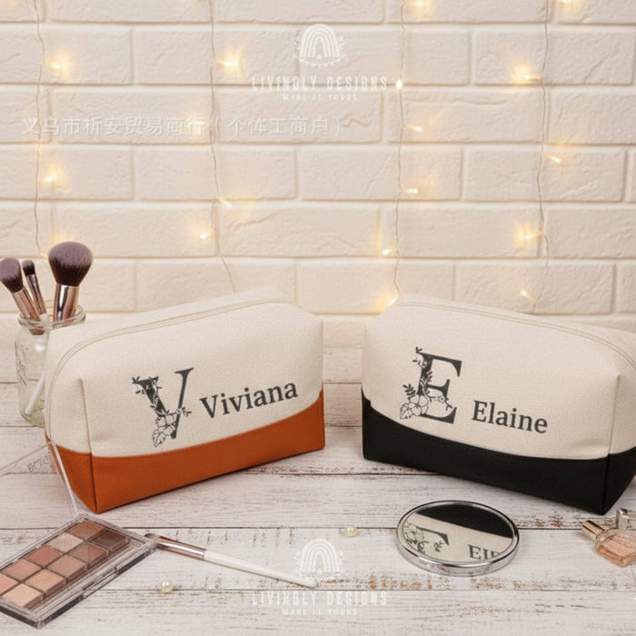 Custom Name & Initial Embroidered Makeup Bag