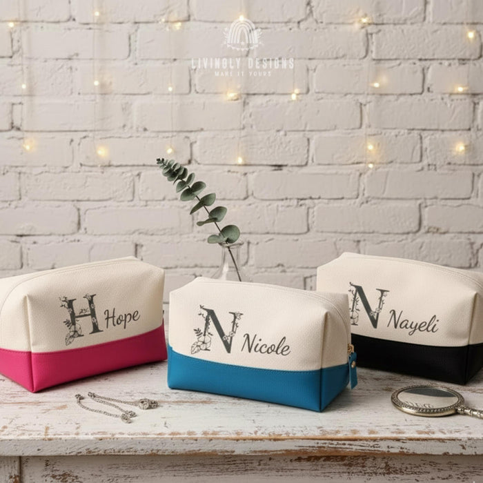 Custom Name & Initial Embroidered Makeup Bag