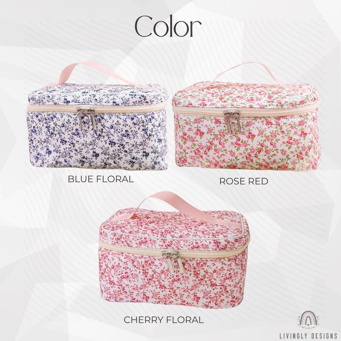 Custom Name Floral Makeup Bag Cosmetic Case