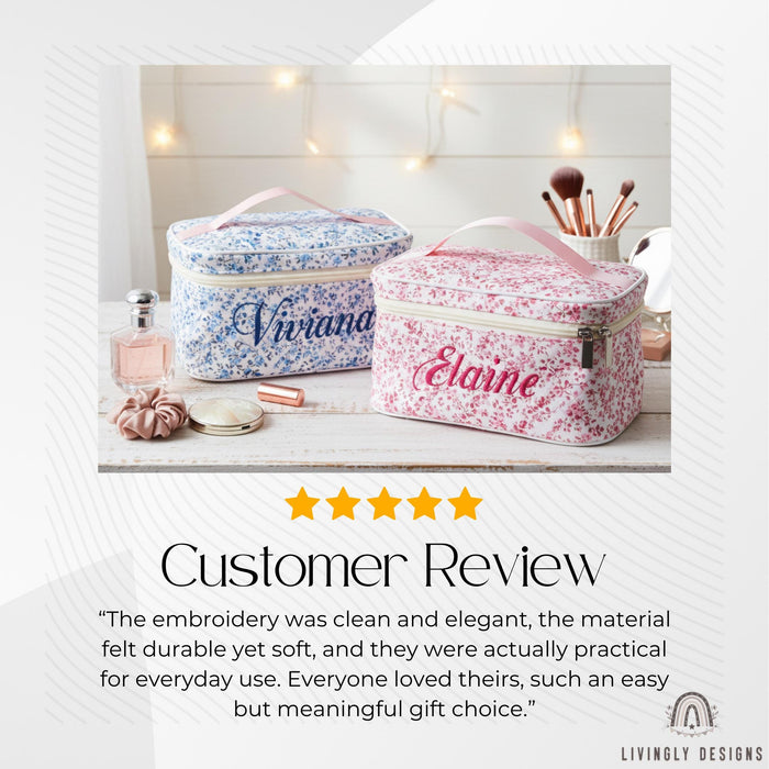 Custom Name Floral Makeup Bag Cosmetic Case