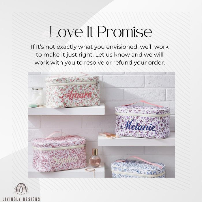 Custom Name Floral Makeup Bag Cosmetic Case
