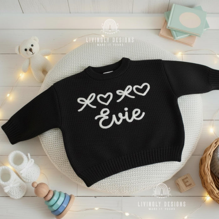 Personalized Baby Name Sweater with Bows & Hearts