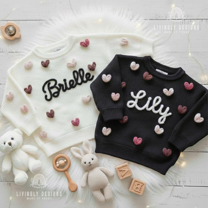 Colorful Hearts & Name Embroidered Baby/Kids Jumper