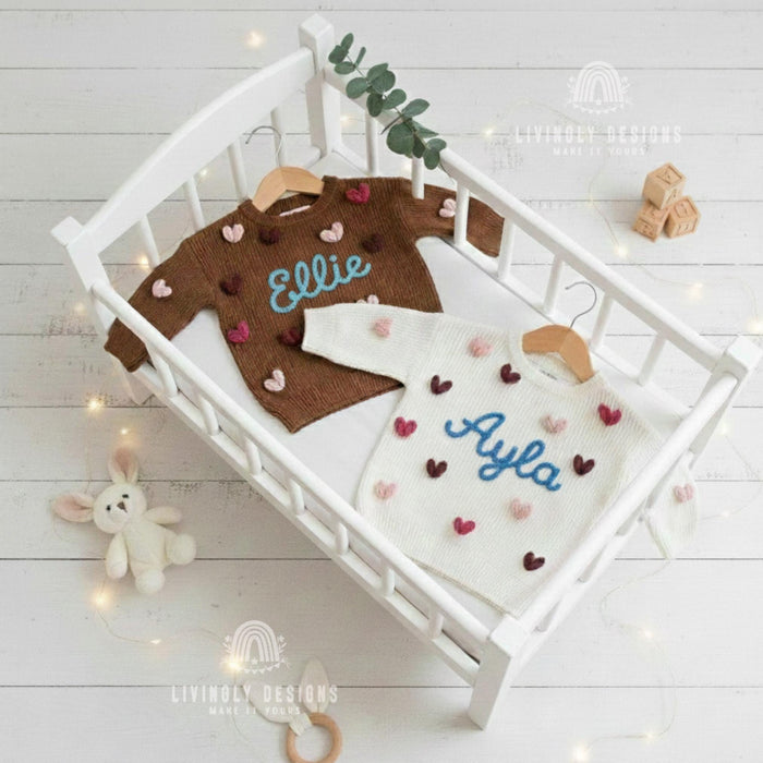 Colorful Hearts & Name Embroidered Baby/Kids Jumper