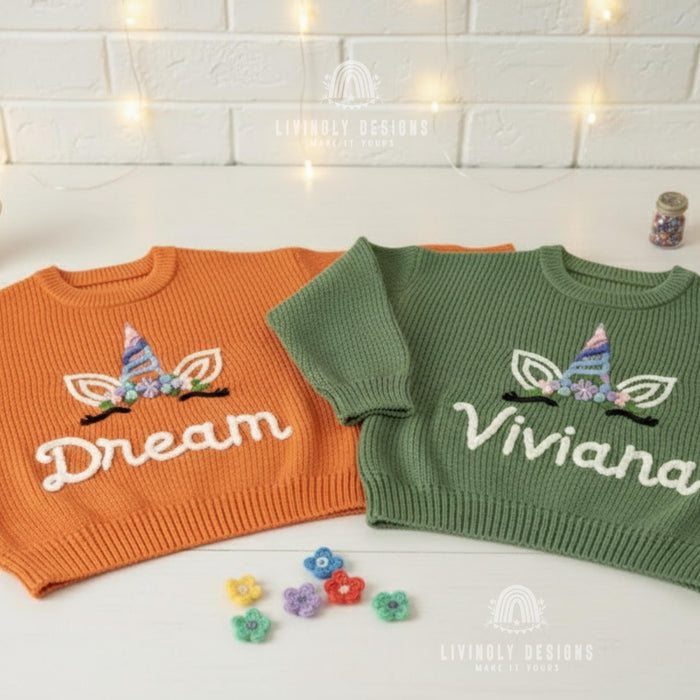 Personalized Kids Unicorn Embroidered Jumper