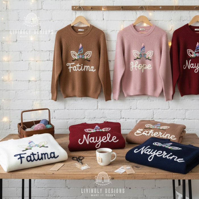 Personalized Kids Unicorn Embroidered Jumper