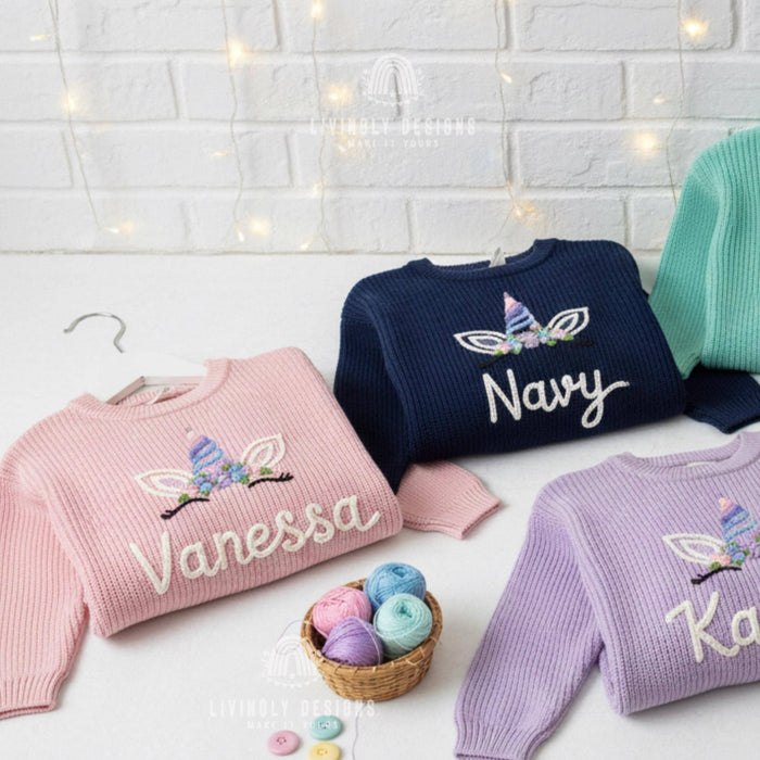 Personalized Kids Unicorn Embroidered Jumper