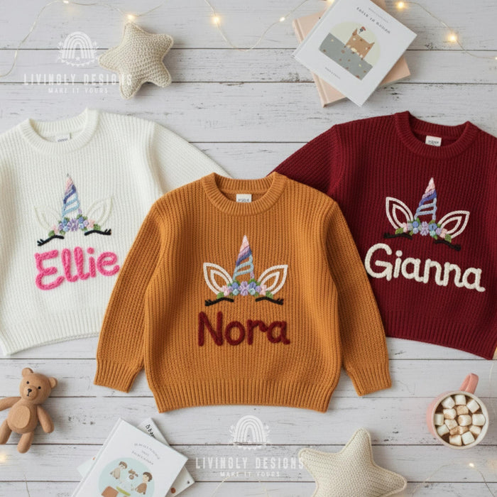 Personalized Kids Unicorn Embroidered Jumper