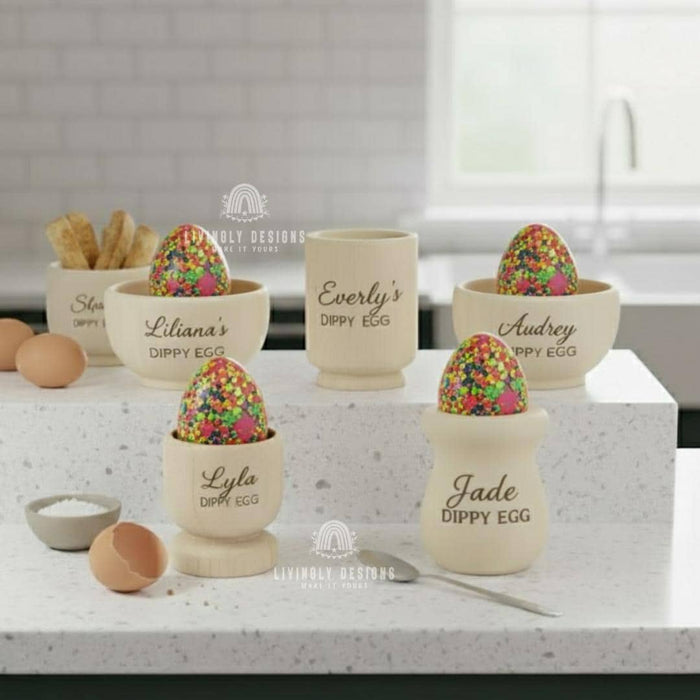 Custom Name/Date Wooden Egg Cup Holder